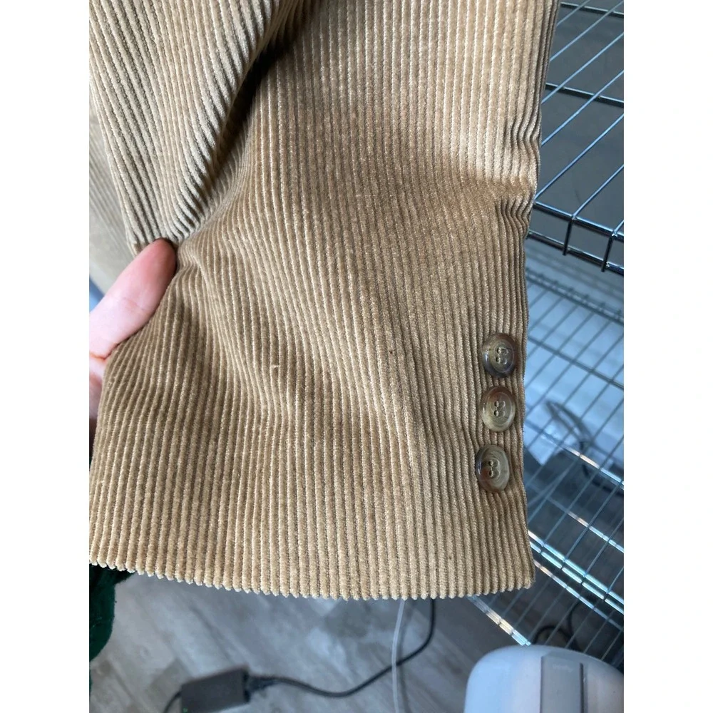 Vintage Monsieur Adolfo Mens Tan Corduroy‎ Blazer Sz 44L Old Money Preppy Career